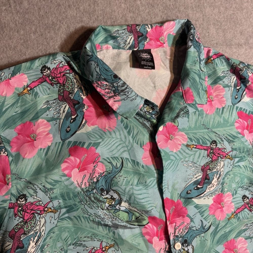 Batman Classic TV Series Hawaiian Shirt Mens Large Button Down Joker Floral